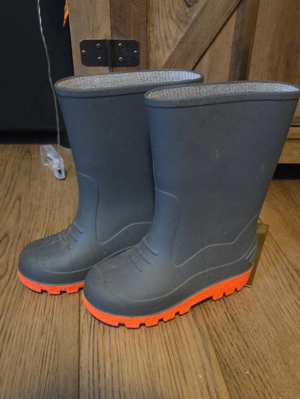 Kids Waterproof Rain Boots - Gray with Orange Sole